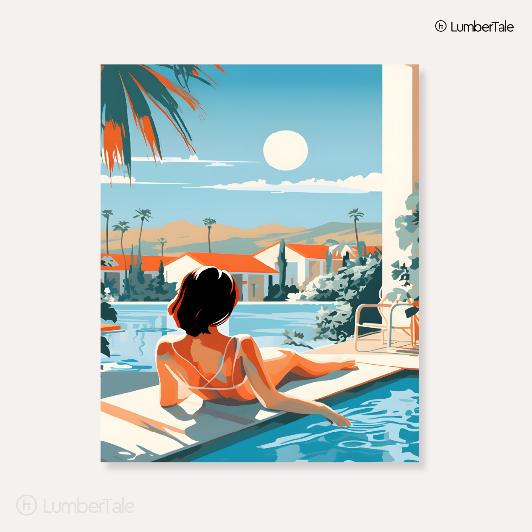 Poolside Reverie – Retro Sun & Stillness – Stretched Canvas for Lounge Corners, Vacation Walls & Stylish Daydreams