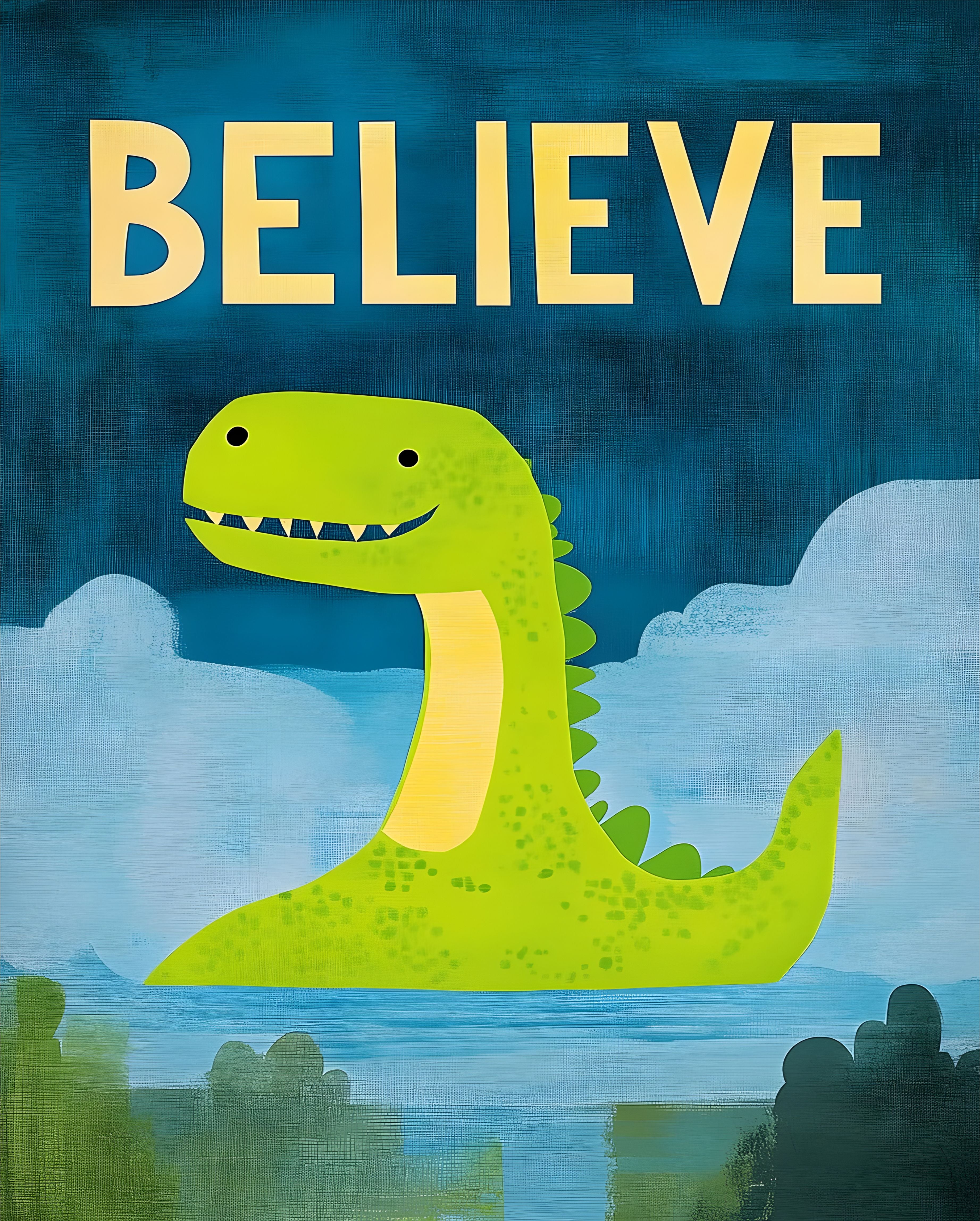 Believe – Inspirational Dinosaur Kids Wall Art Canvas- Stretched Canvas