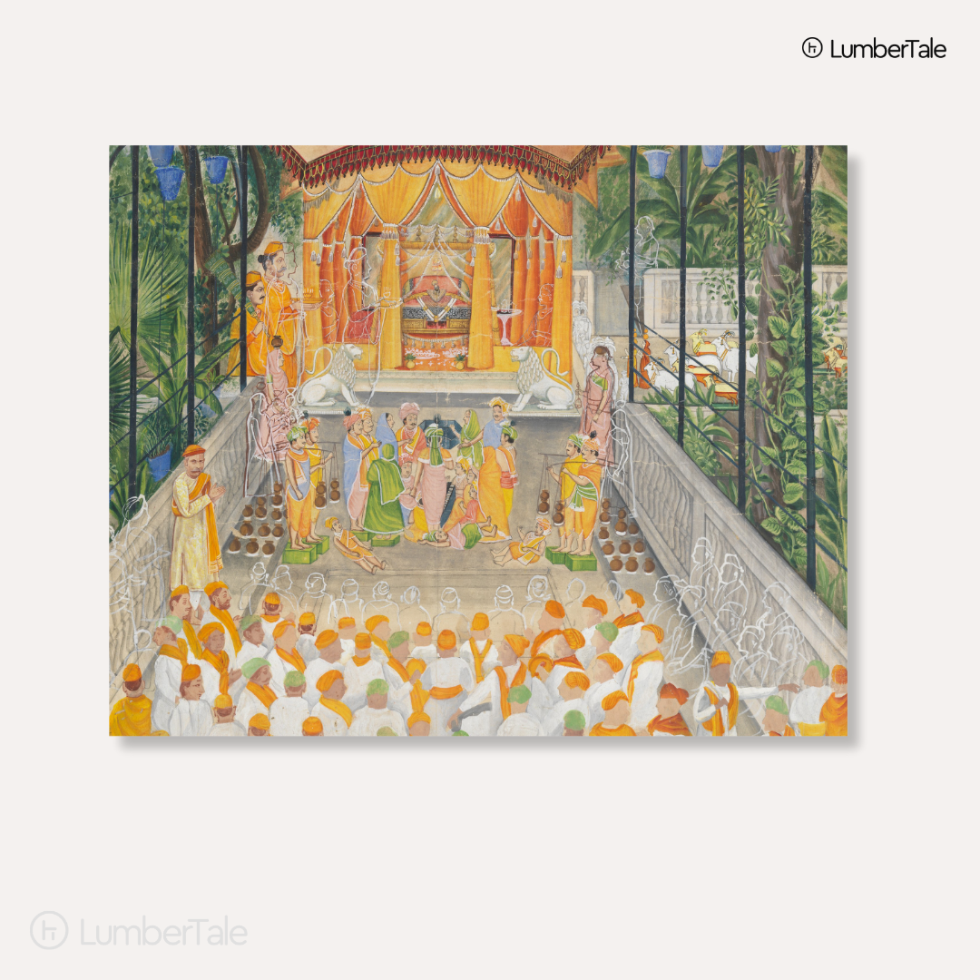 Royal Darbar Devotion - Cultural Courtroom Art - Stretched Canvas For Prayer Room Living Area Heritage Corners