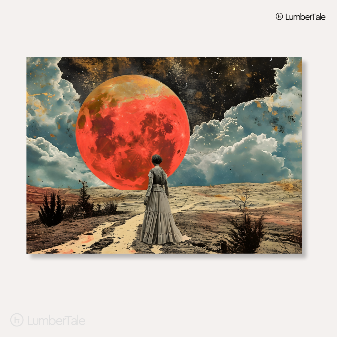 Red Moon Rising – Victorian Meets Sci-Fi – Stretched Canvas for Dreamers, Rebels & Cosmic Romantics