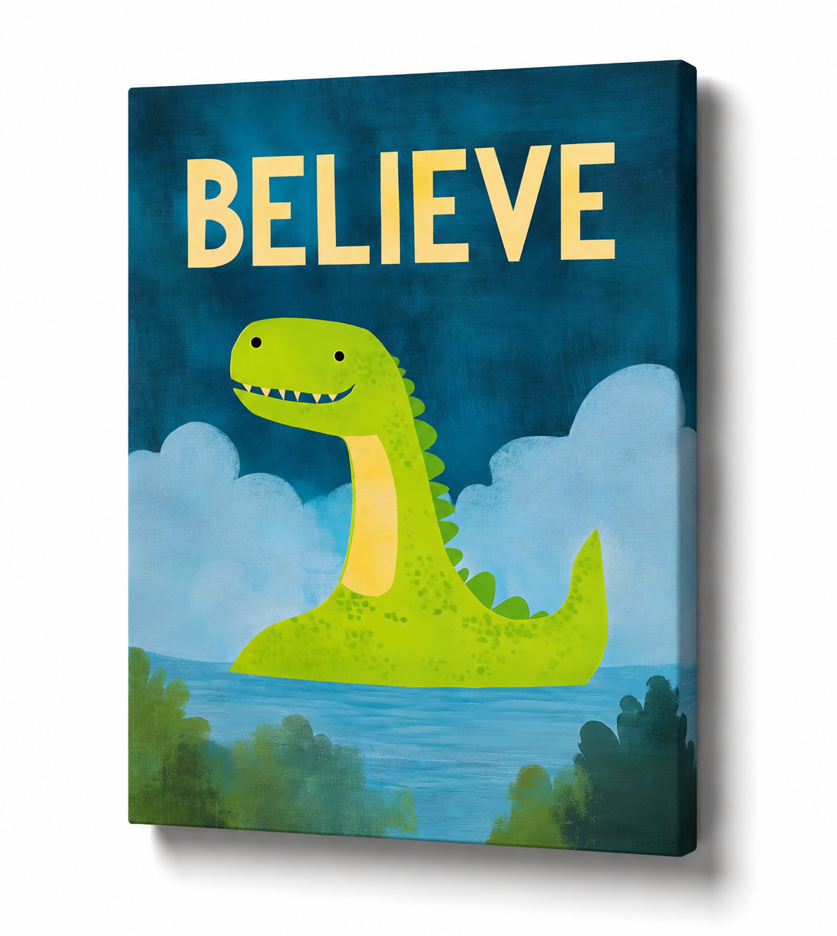 Believe – Inspirational Dinosaur Kids Wall Art Canvas- Stretched Canvas