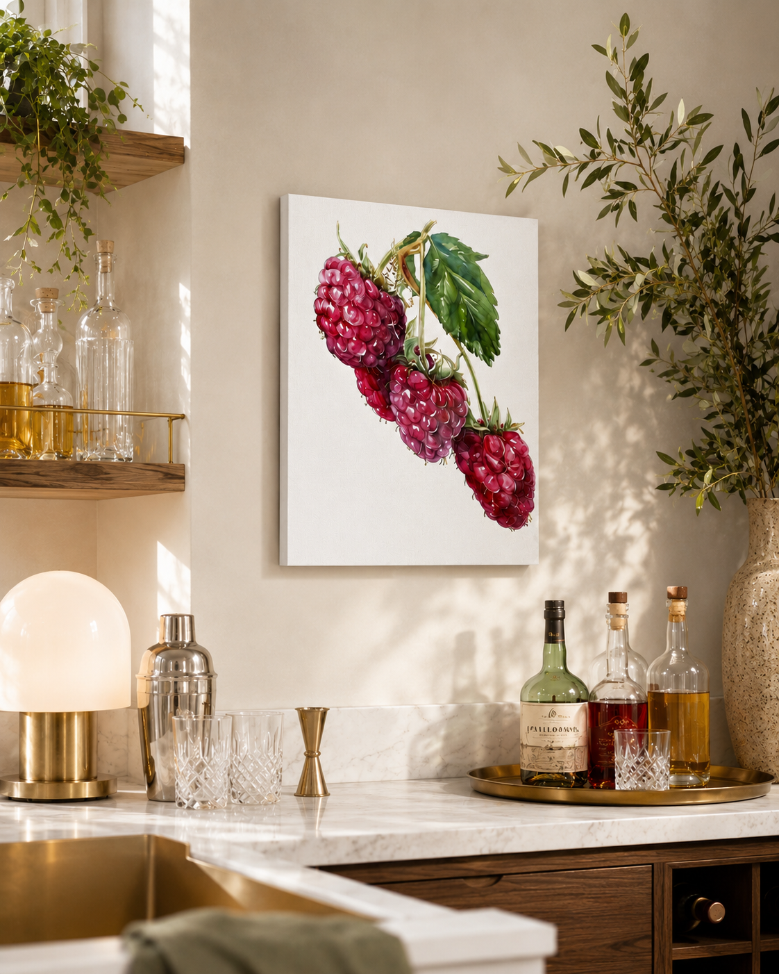 Raspberry Canvas Wall Art – Home Bar Décor Print- Stretched Canvas