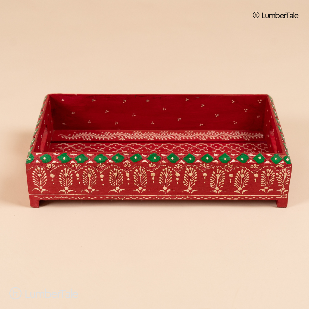 The Scarlet Chai Parade – Handcrafted Wooden Serving Tray