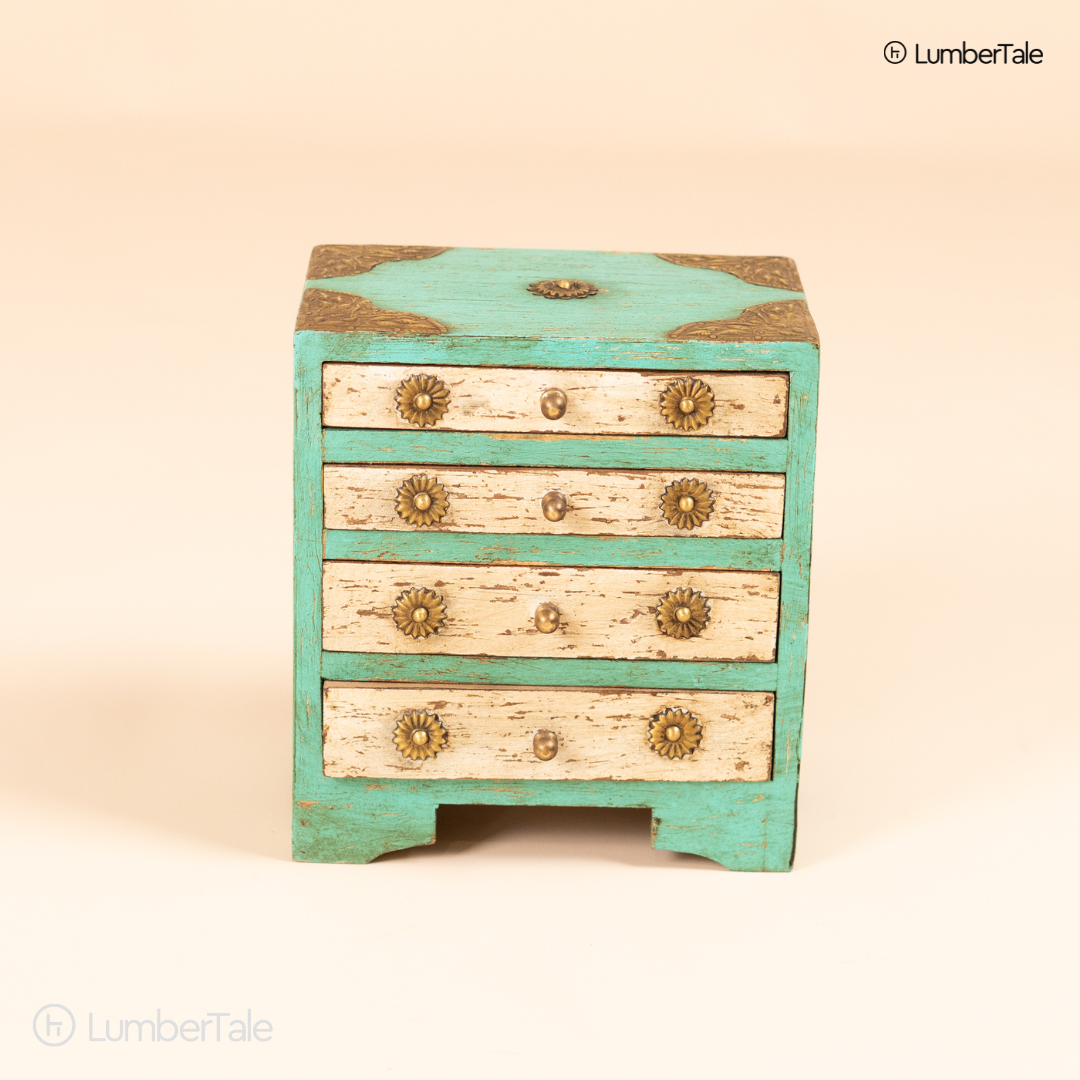 The Crimson Secret Keeper – Handcrafted 4-Chest Wooden Drawer