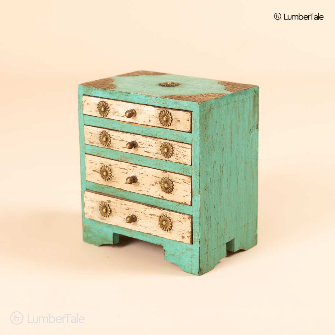 The Crimson Secret Keeper – Handcrafted 4-Chest Wooden Drawer