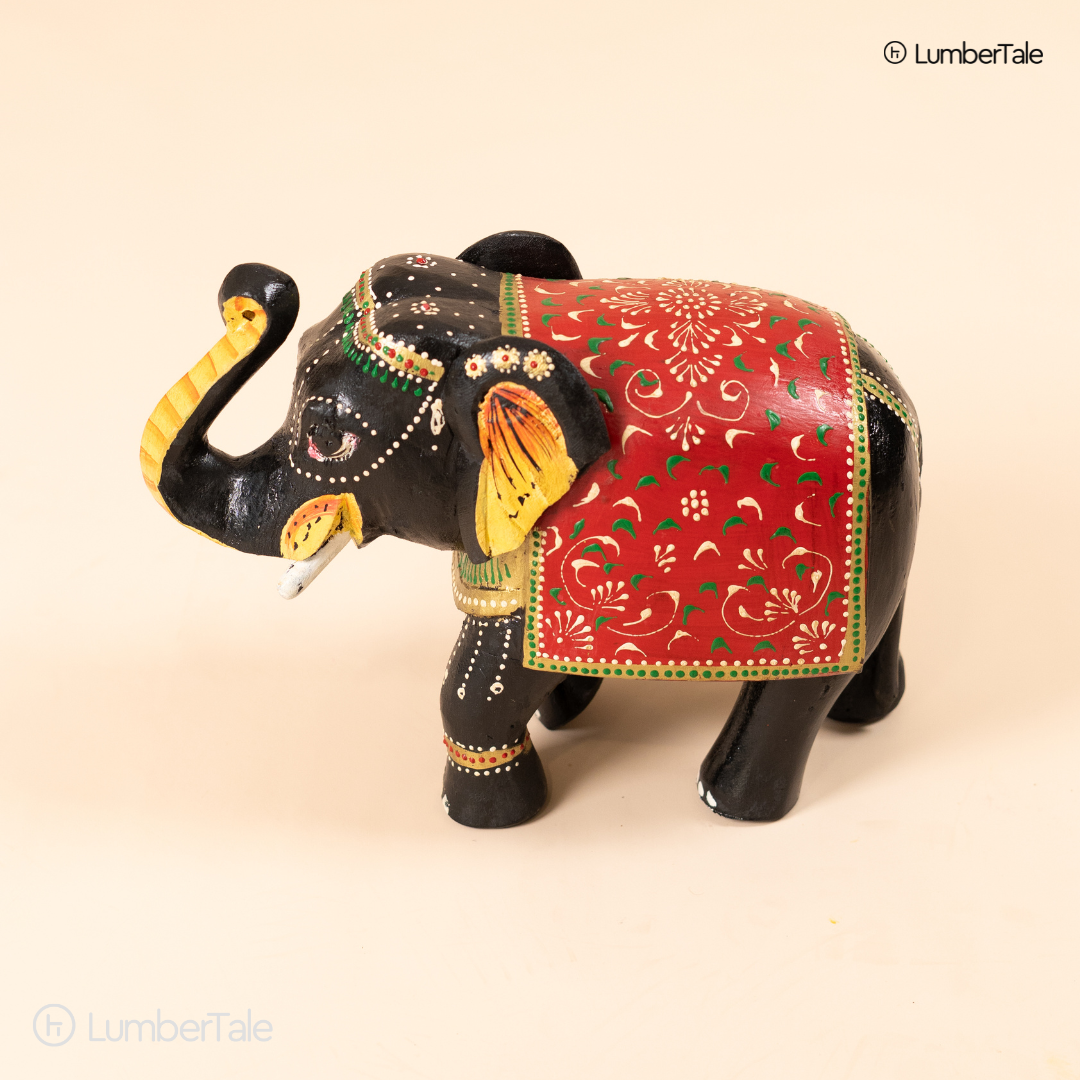 Regal March – Handcrafted Wooden Elephant Figurine