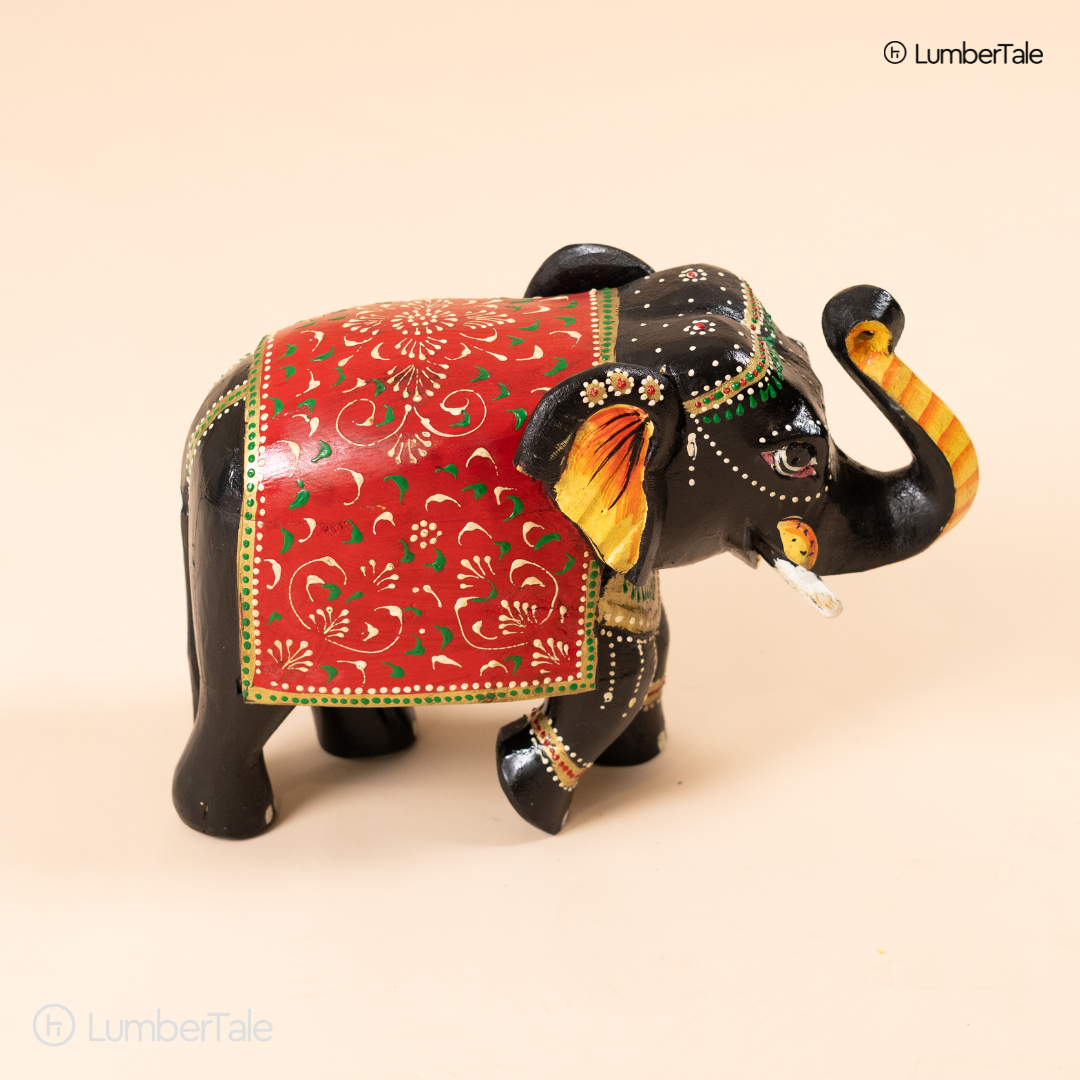 Regal March – Handcrafted Wooden Elephant Figurine