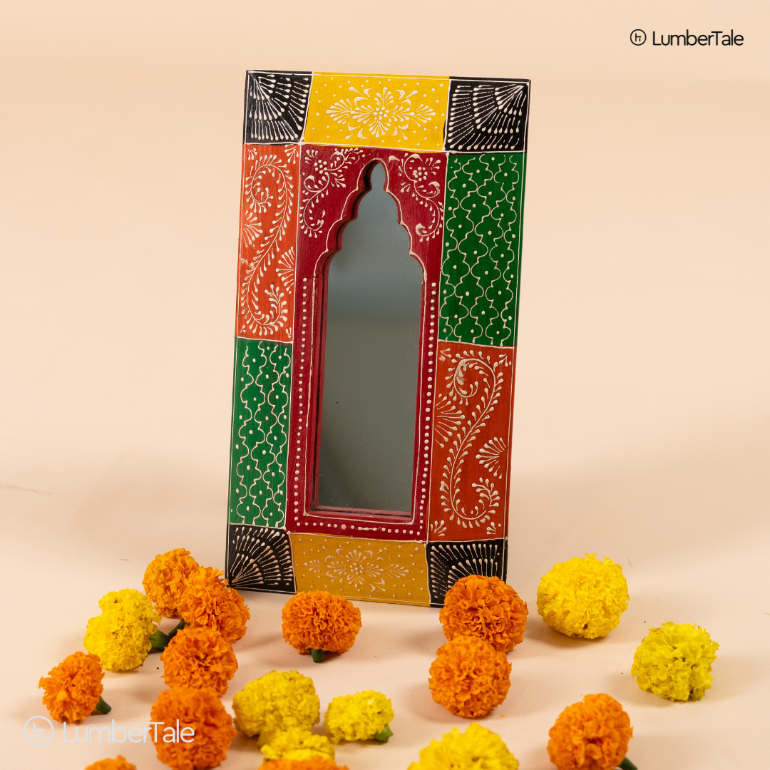 Royal Reflection – Hand-Painted Decorative Wooden Mirror