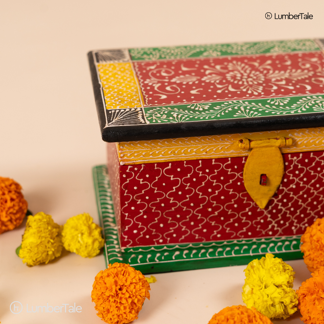 Hand-Painted Wooden Tabletop Sandook – Royal Keepsake Box