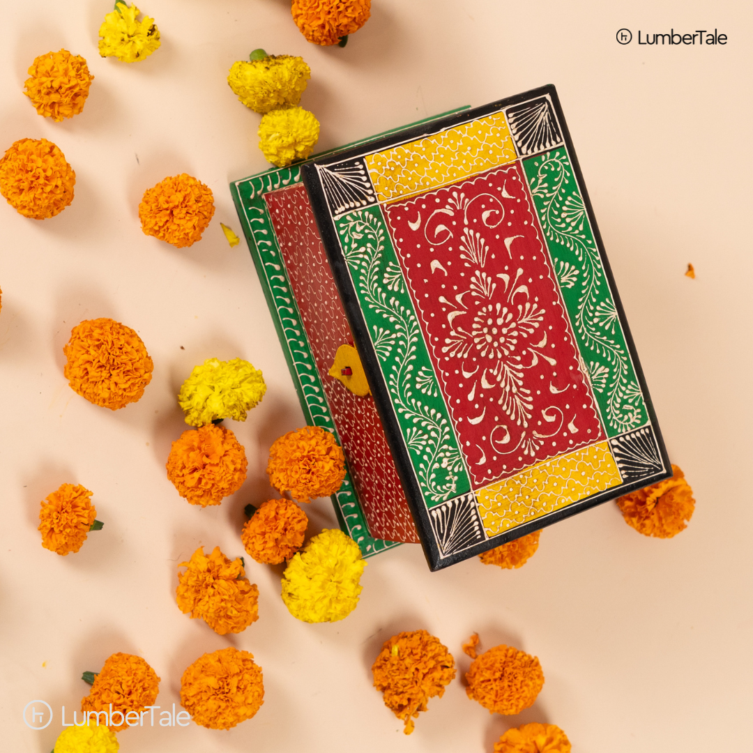 Hand-Painted Wooden Tabletop Sandook – Royal Keepsake Box
