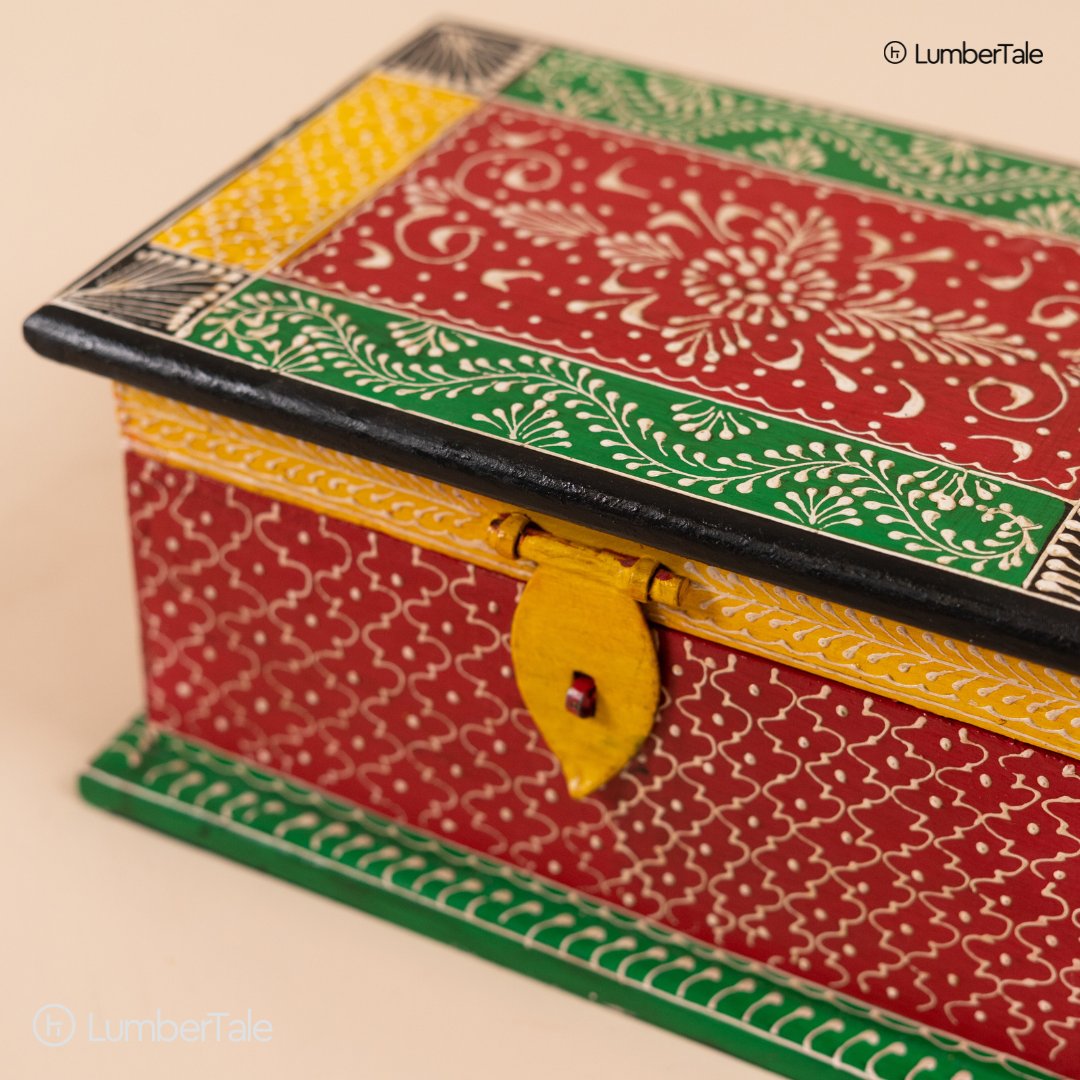 Hand-Painted Wooden Tabletop Sandook – Royal Keepsake Box