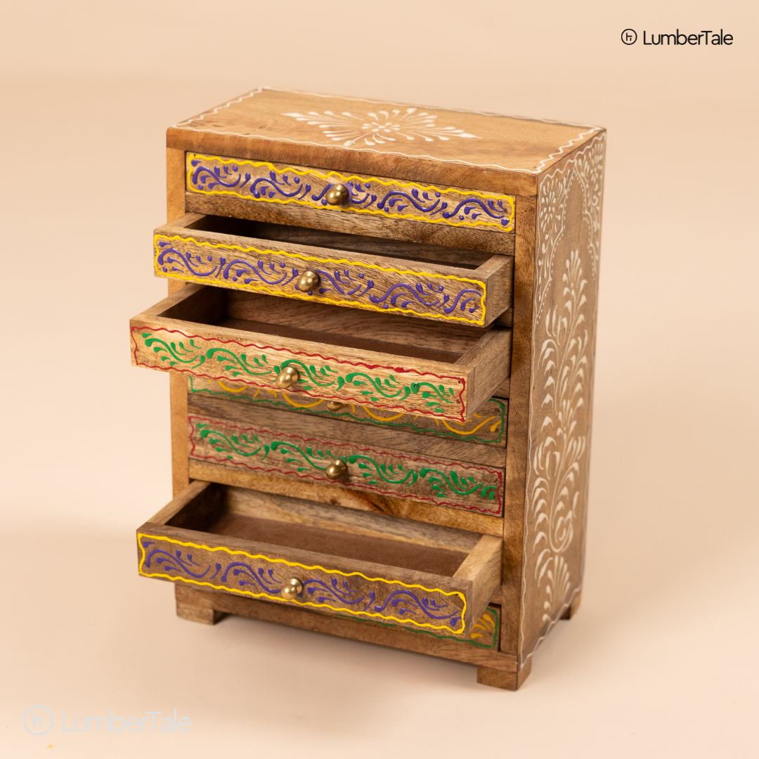 Hand-Painted Wooden 7-Chest Drawer – Tabletop Organizer for Jewelry & Essentials