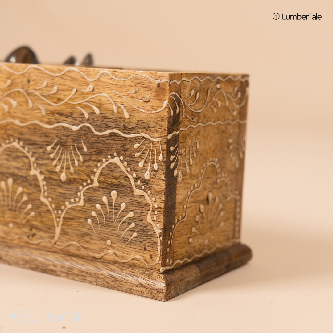 The Rustic Royale – Handcrafted Wooden Cutlery & Desk Organizer