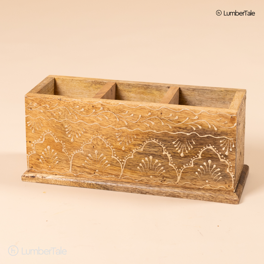The Rustic Royale – Handcrafted Wooden Cutlery & Desk Organizer
