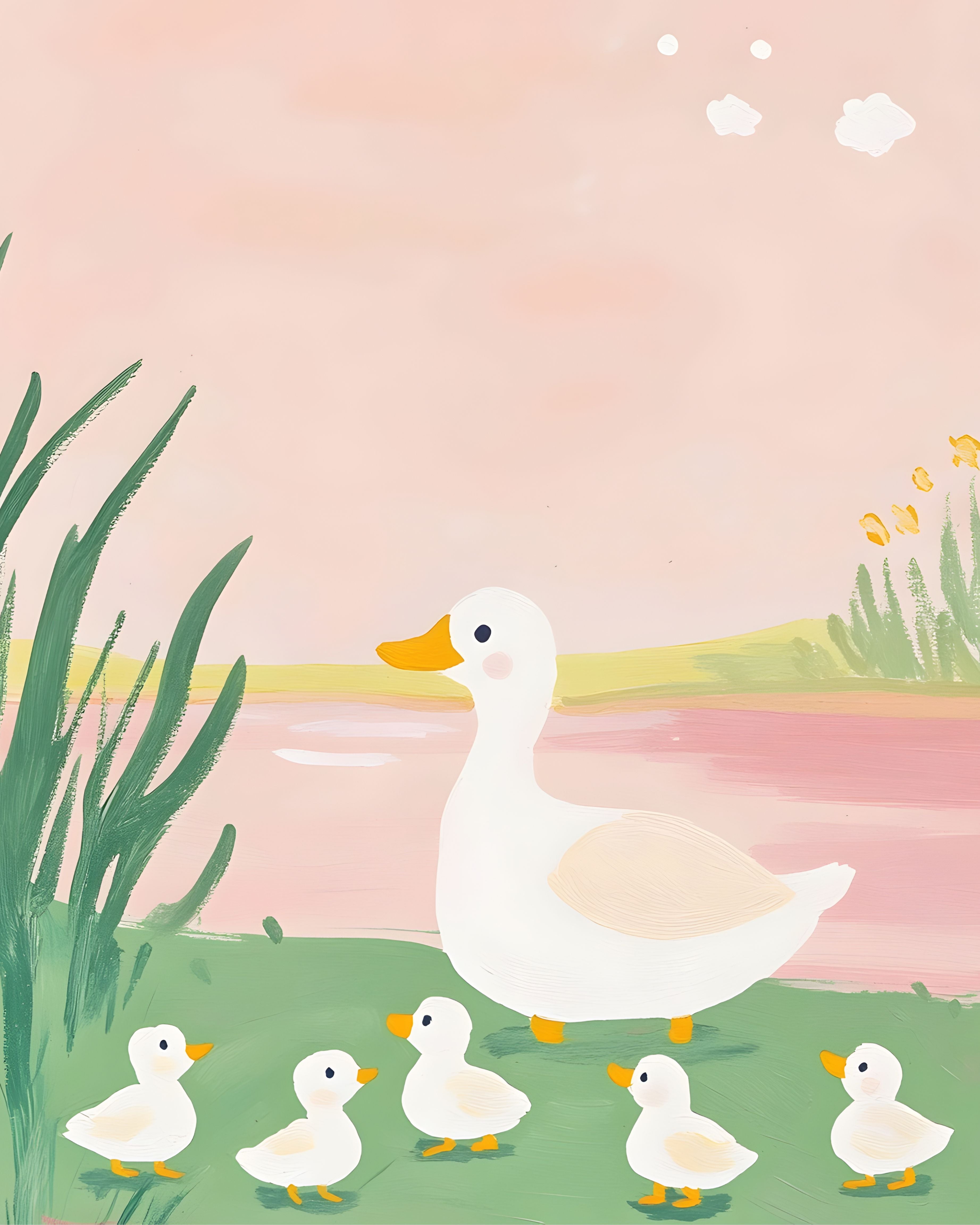 Little Duck Family – Whimsical Nursery Wall Art Canvas - Stretched Canvas