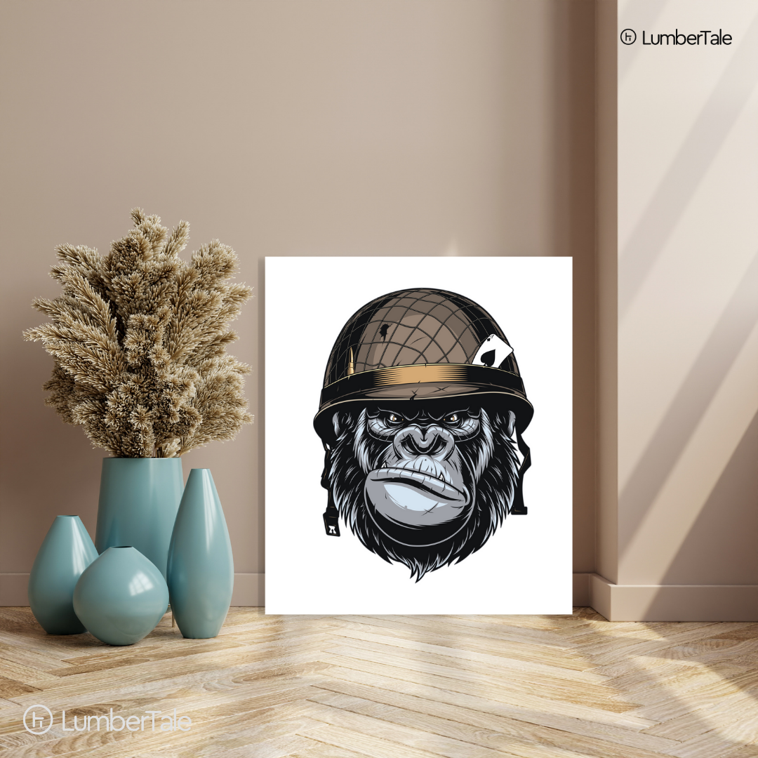 White Bored Ape Soldier Spirit Animal Stretched Canvas Framed Wall Hanging