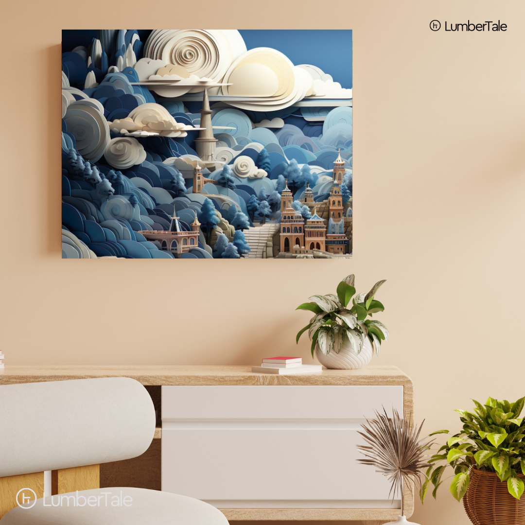 Sky’s the Limit – Papercraft City on Stretched Canvas