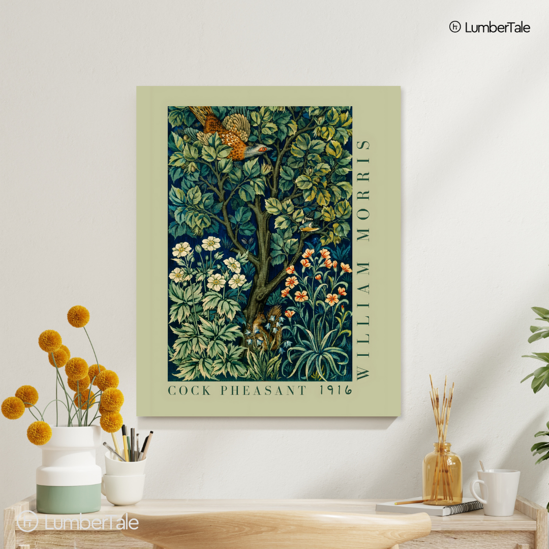 William Morris Cock Pheasant & Foliage (1916) – Stretched Canvas
