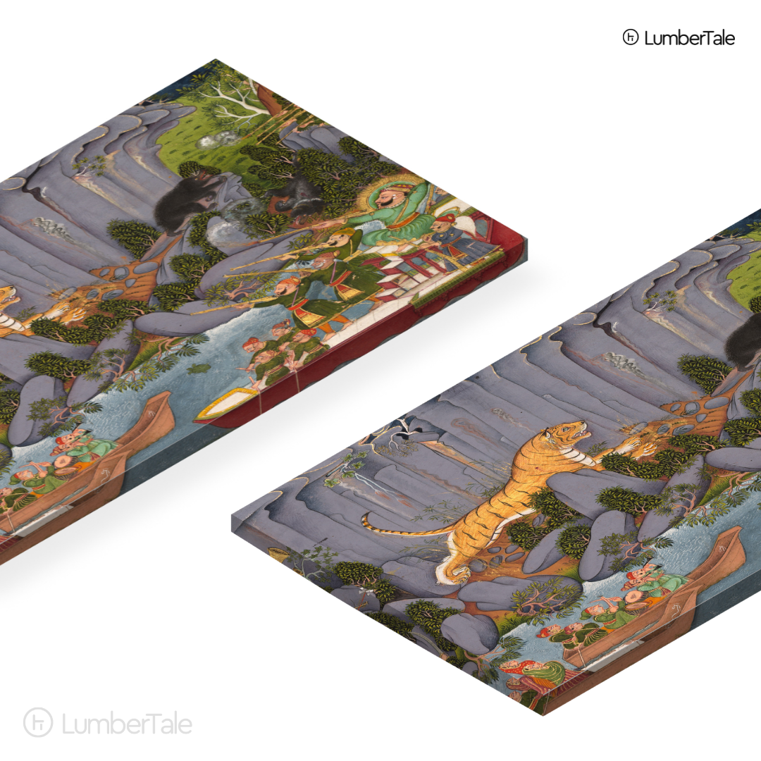 Tiger in Courtroom Chaos - Miniature Jungle Art - Stretched Canvas For Study Room Library Hallway Living Room