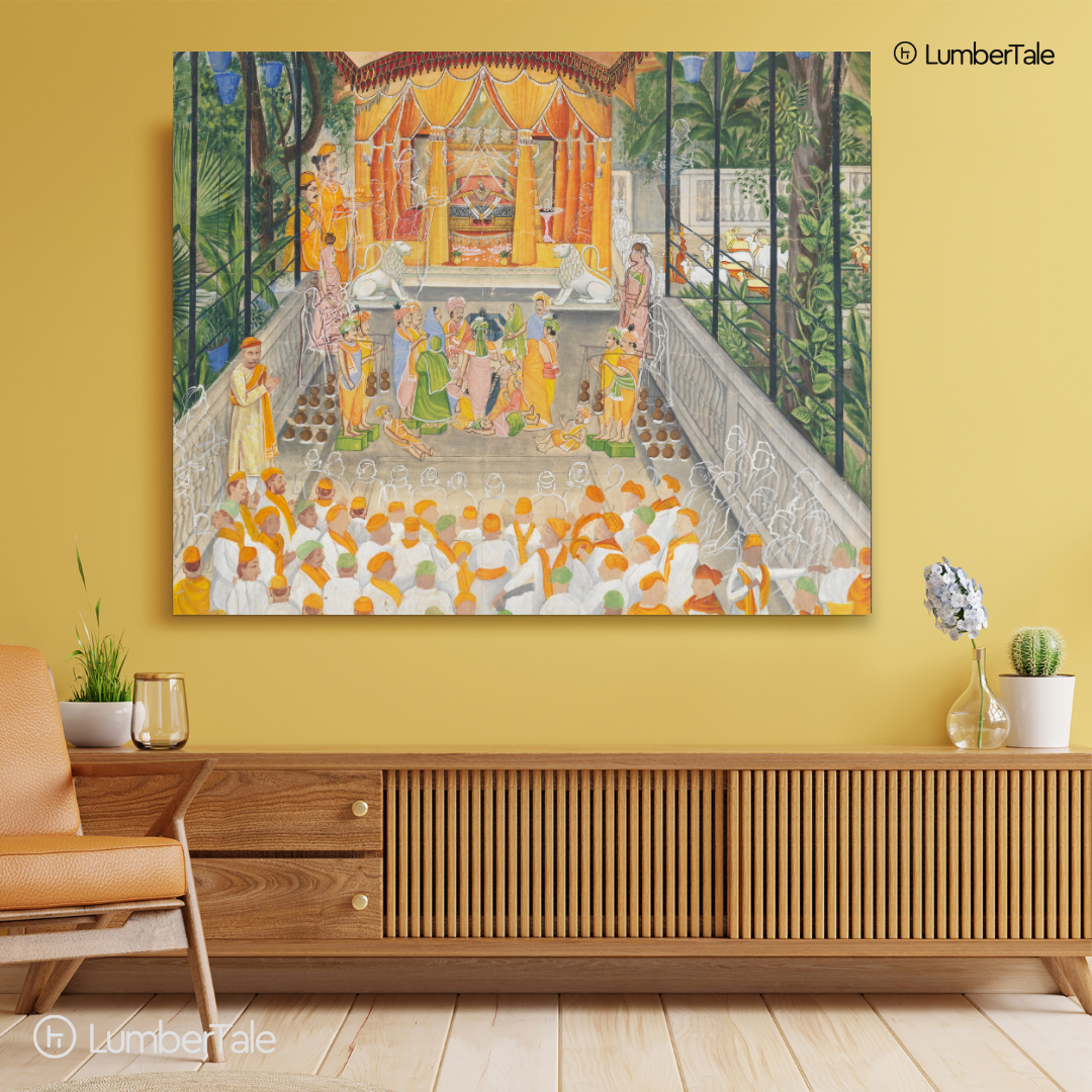 Royal Darbar Devotion - Cultural Courtroom Art - Stretched Canvas For Prayer Room Living Area Heritage Corners