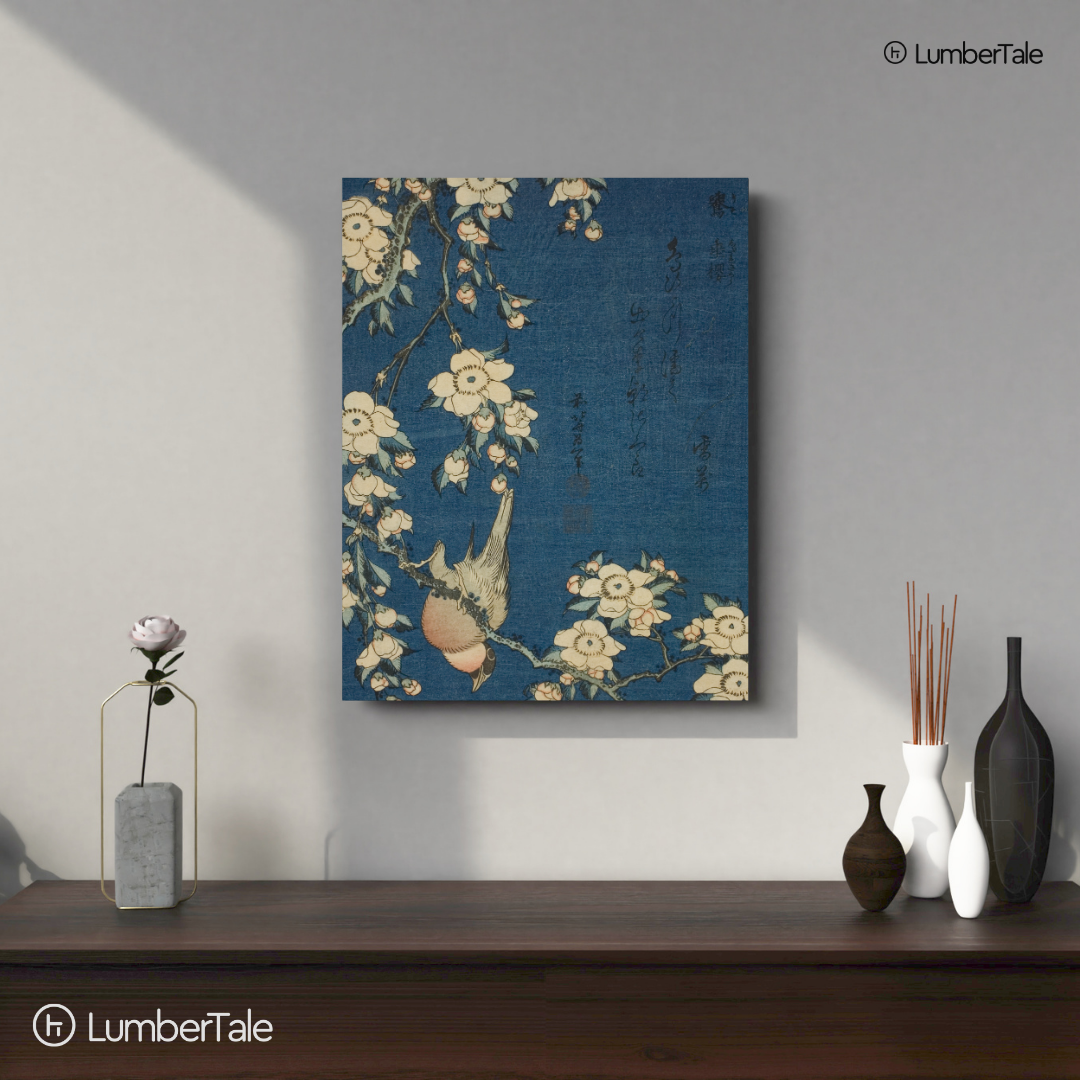 Blossoms & Brushstrokes - Sakura Dreams On Indigo - Stretched Canvas For Reading Nooks Zen Corners Art-Loving Souls