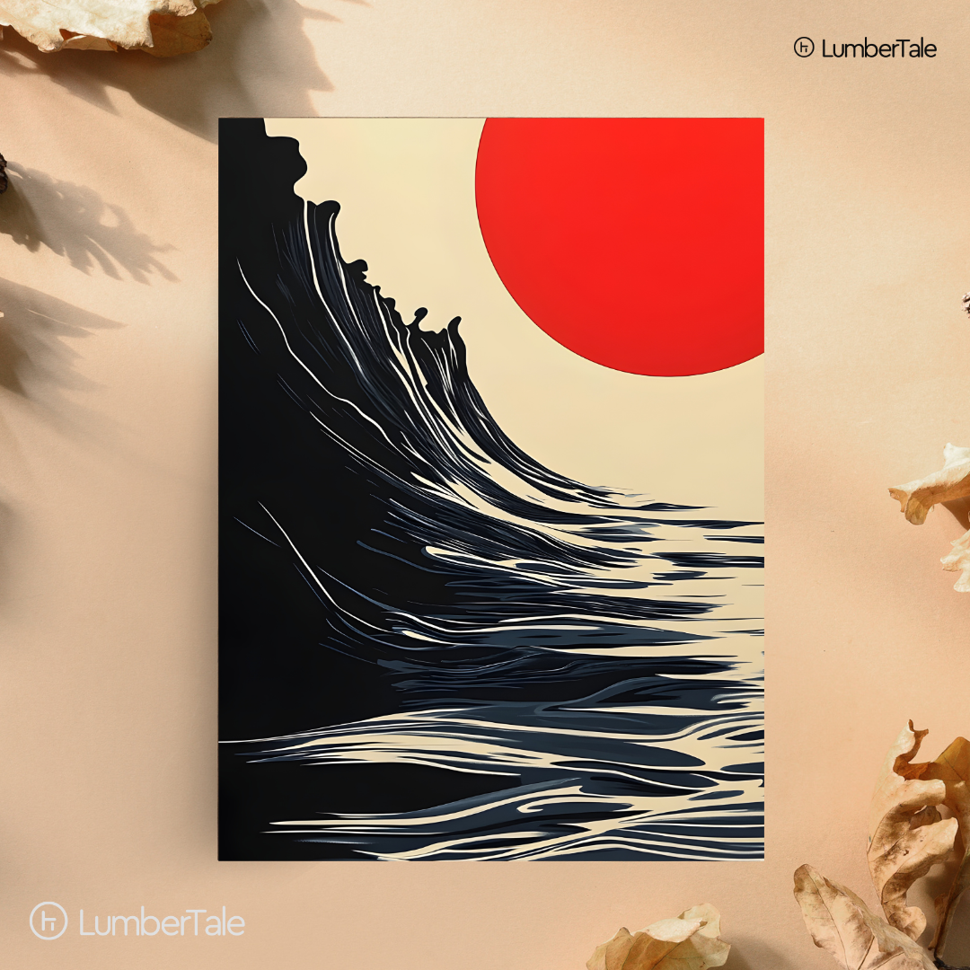 Red Sun, Black Tide - Zen Chaos Energy - Stretched Canvas For Statement Walls, Calm Corners, and Mood-Lit Spaces