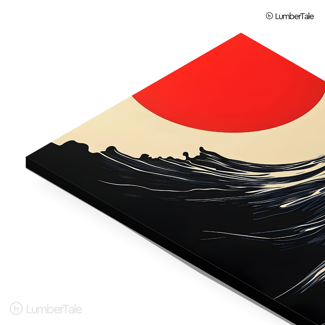 Red Sun, Black Tide - Zen Chaos Energy - Stretched Canvas For Statement Walls, Calm Corners, and Mood-Lit Spaces
