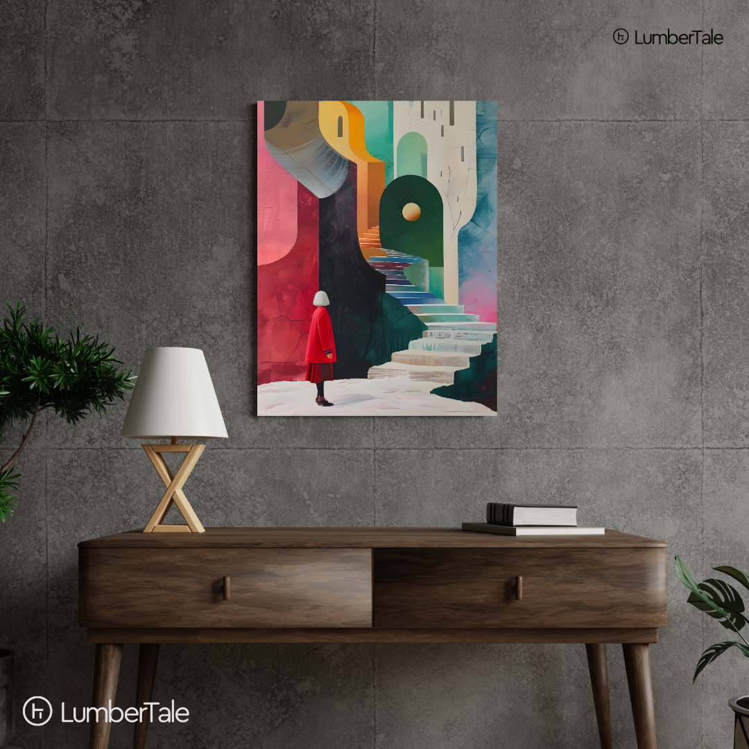 Stairways & Strange Moons - A Surrealist Stroll - Stretched Canvas For Art-Obsessed Corners, Gallery Walls, and Cosmic Daydreamers