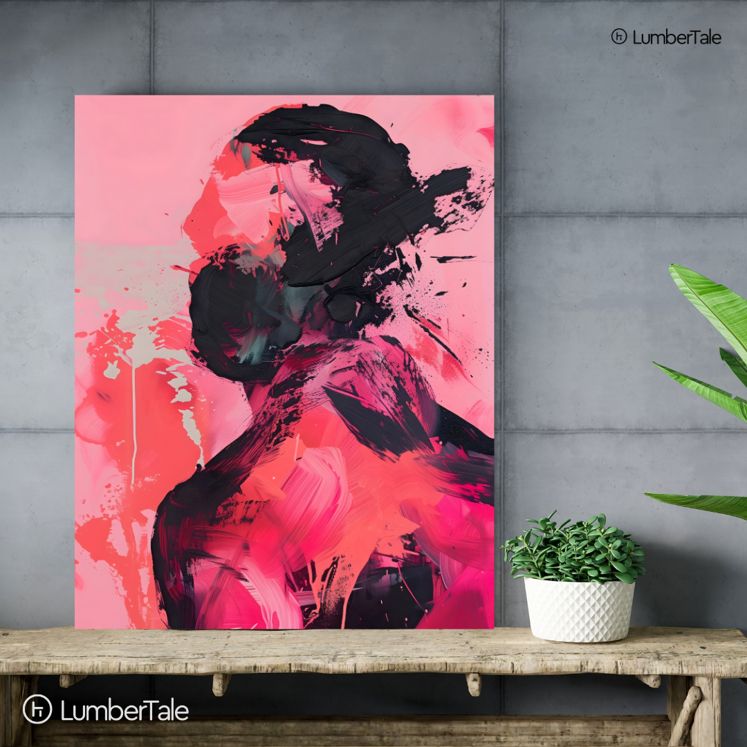 What the Heart Can’t Say – Abstract Emotion in Crimson & Charcoal – Stretched Canvas for Contemporary Homes, Art-Led Interiors & Emotional Minimalism