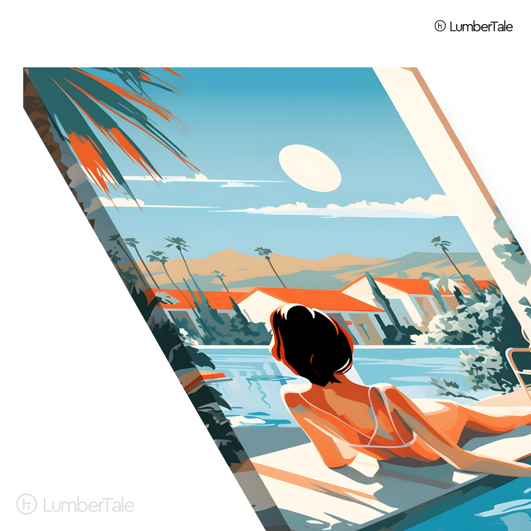 Poolside Reverie – Retro Sun & Stillness – Stretched Canvas for Lounge Corners, Vacation Walls & Stylish Daydreams