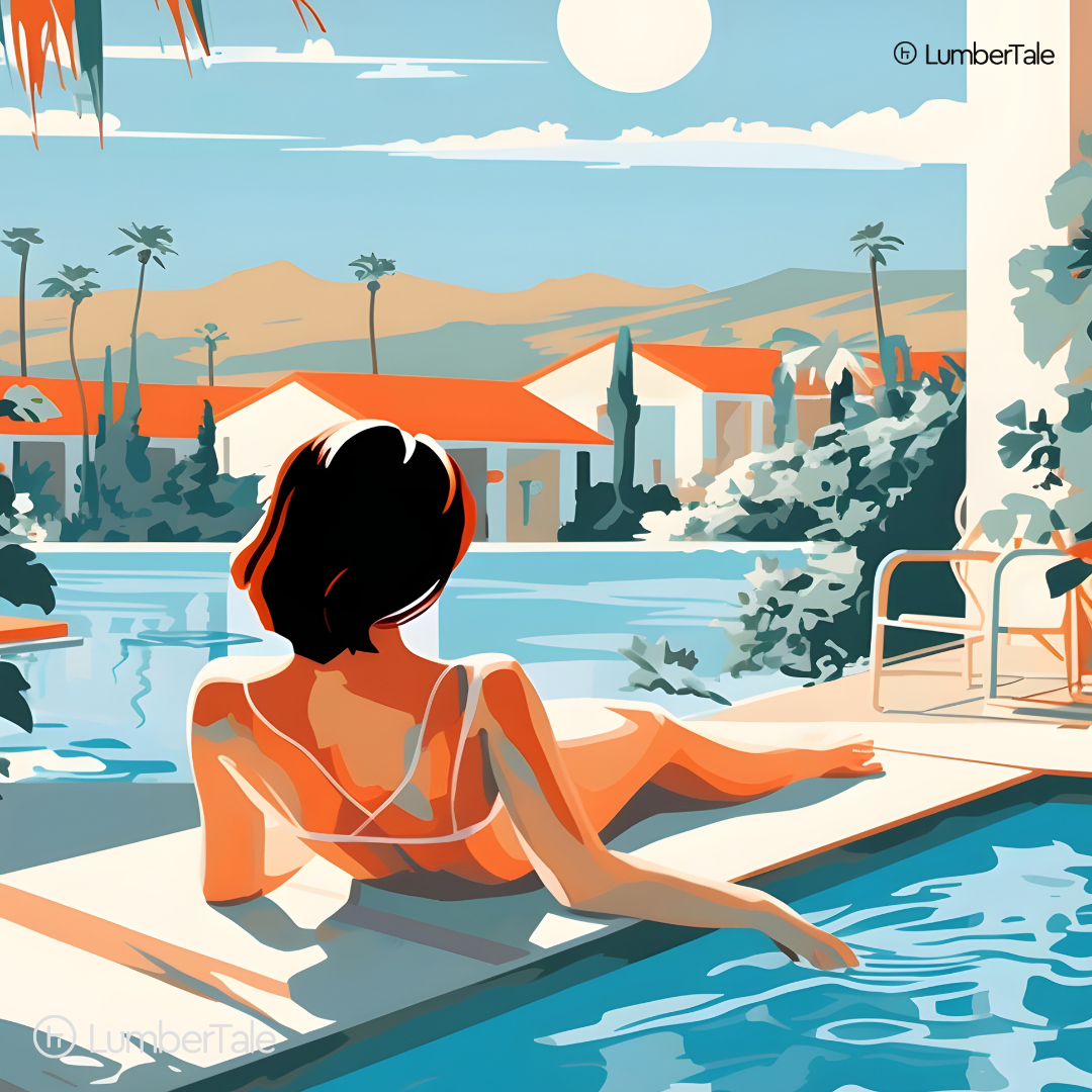 Poolside Reverie – Retro Sun & Stillness – Stretched Canvas for Lounge Corners, Vacation Walls & Stylish Daydreams