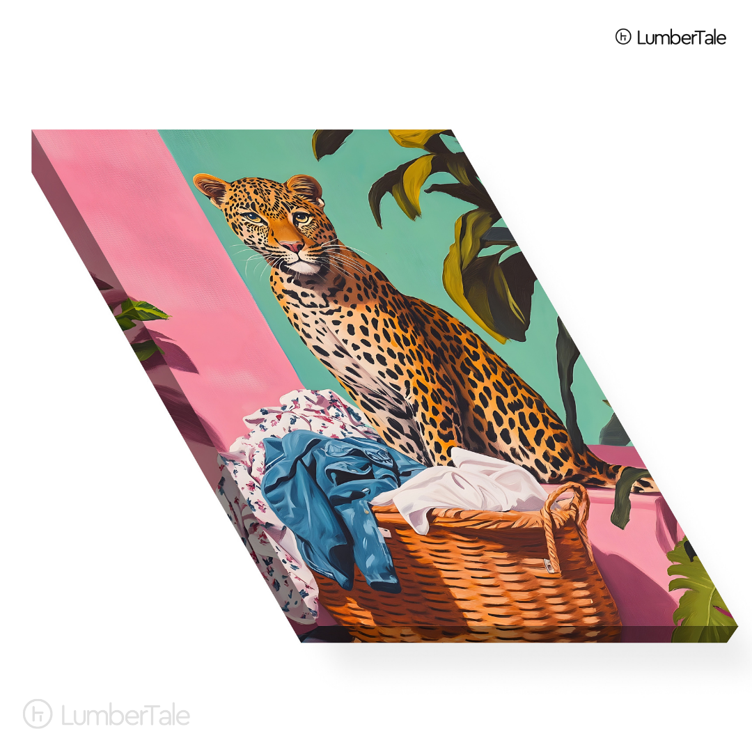Leopard in the Laundry Room – Wild Meets Domestic – Stretched Canvas for Bold Corners, Quirky Walls & Unapologetic Interiors