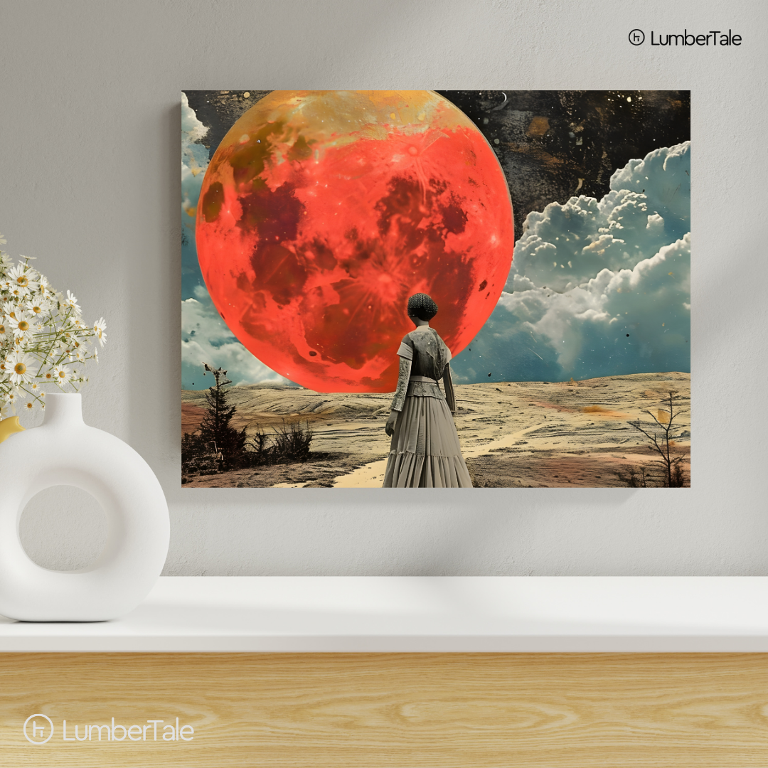Red Moon Rising – Victorian Meets Sci-Fi – Stretched Canvas for Dreamers, Rebels & Cosmic Romantics