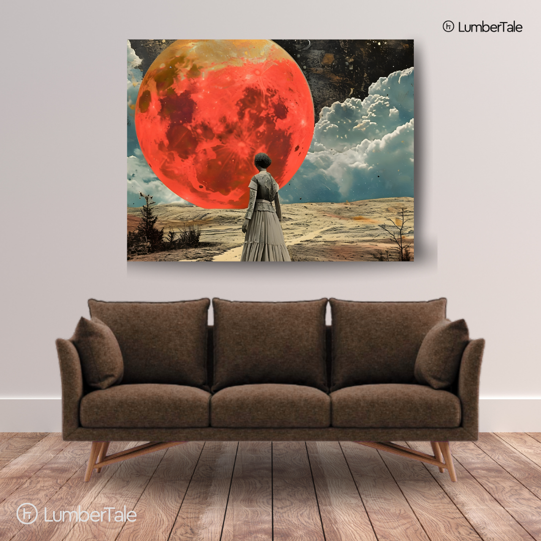 Red Moon Rising – Victorian Meets Sci-Fi – Stretched Canvas for Dreamers, Rebels & Cosmic Romantics