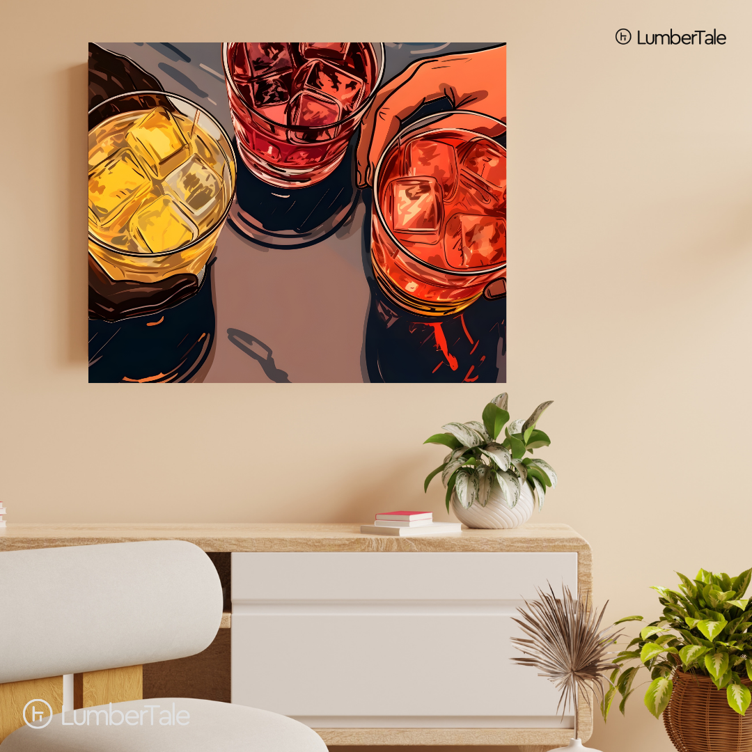 Neat & On the Rocks – The Art of the Pour – Stretched Canvas for Bars, Lounges & Conversation Corners