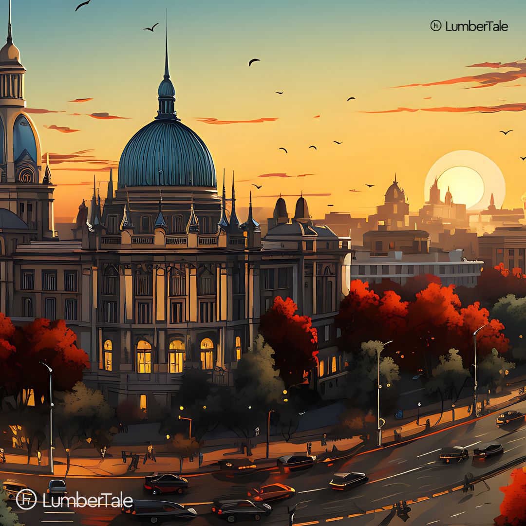 Dome Dreams – Golden Hour Over the City on Stretched Canvas
