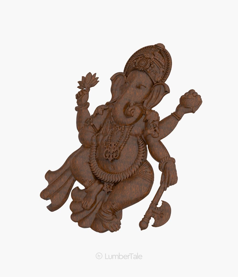 Brown 3D Wooden Art Ganesha For Home Wall Decor Religious Good Luck Decorative Showpiece - 45 Cm