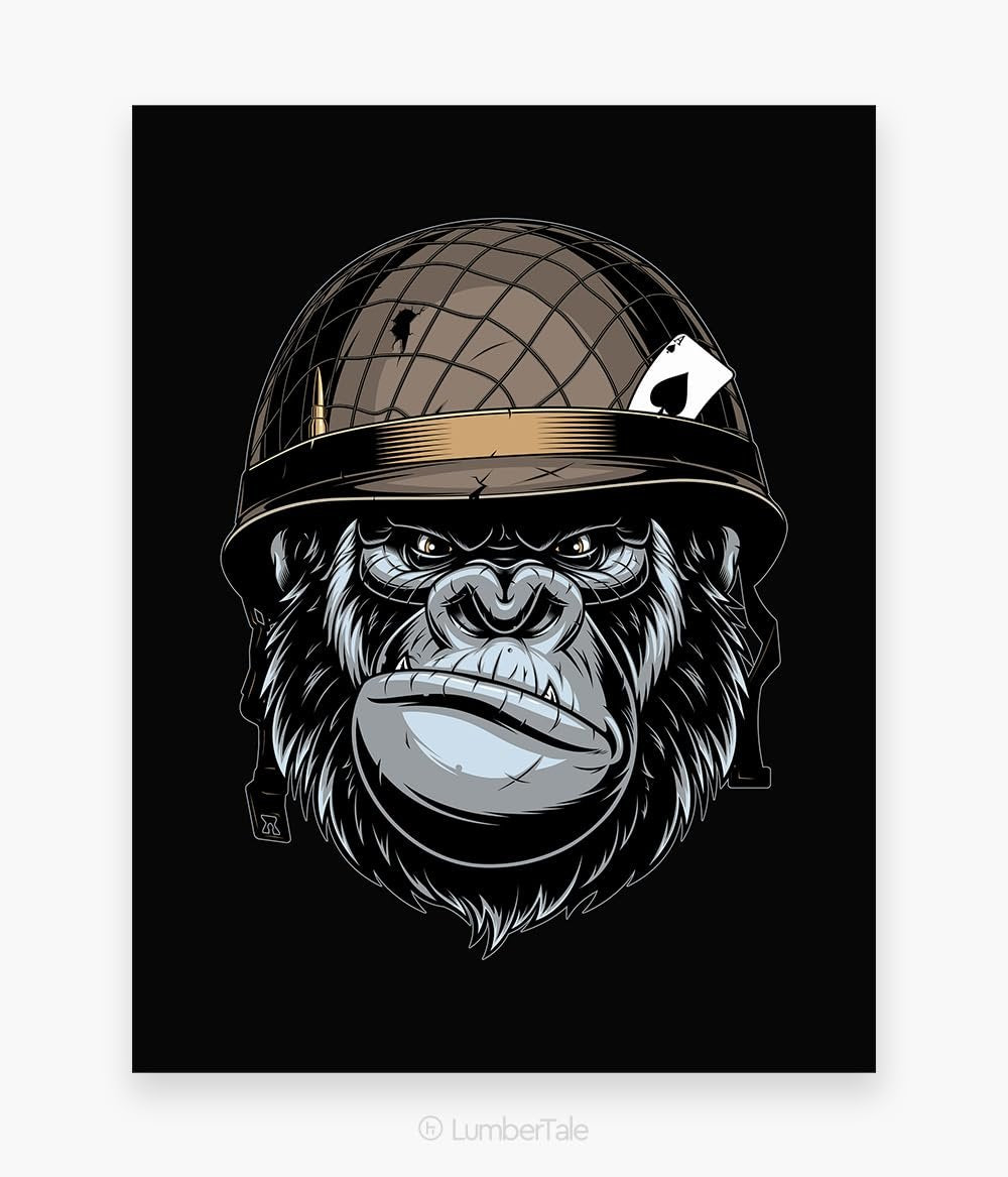 Brown Bored Ape Soldier Spirit Animal Stretched Canvas 30 Inch X 24 Inch Painting (With Frame)