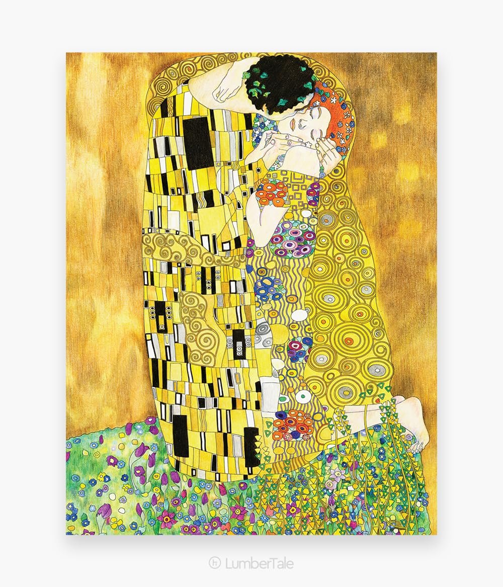 Yellow The Kiss Klimt Love Pop Art Stretched Framed Wall Hanging For Home Decor