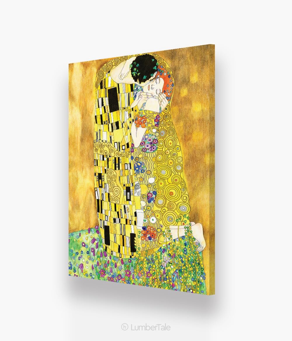Yellow The Kiss Klimt Love Pop Art Stretched Framed Wall Hanging For Home Decor