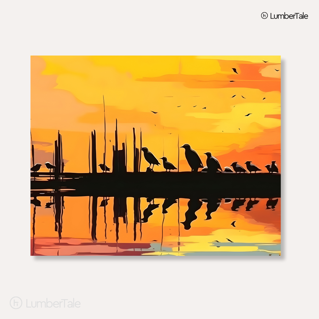 Birds of a Golden Feather – Sunset Gossip on Stretched Canvas