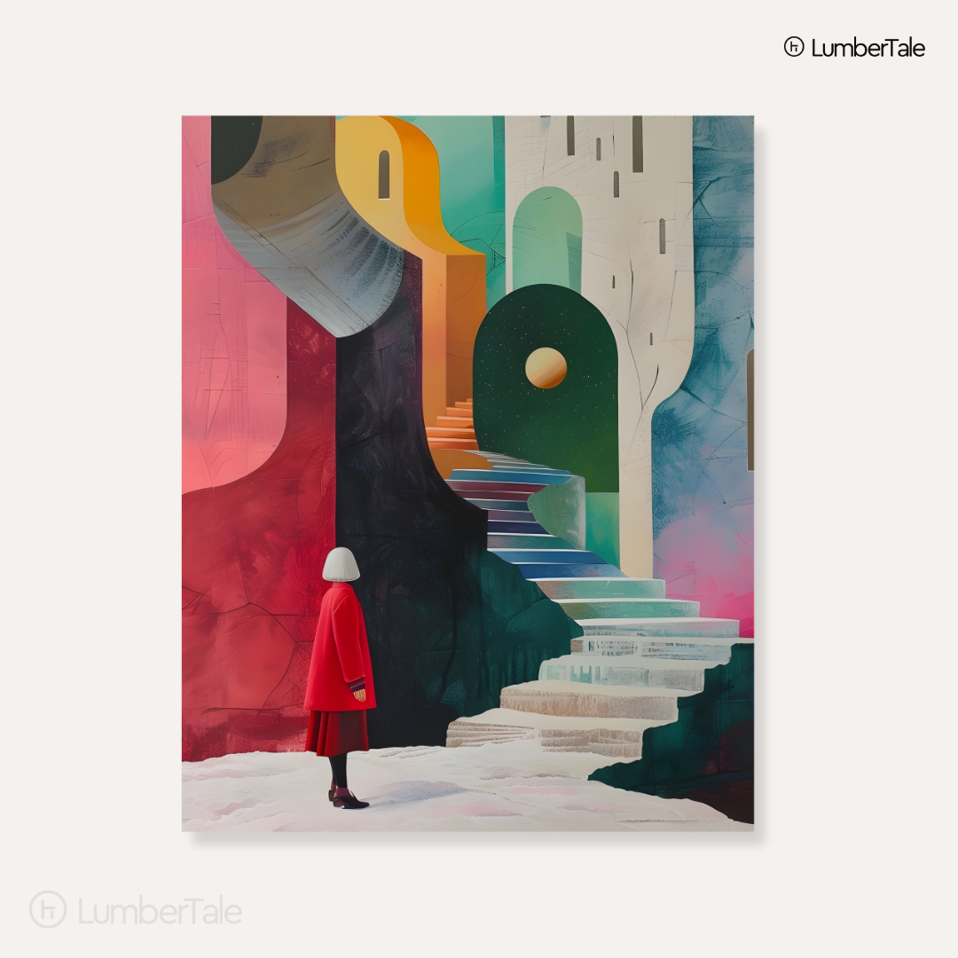 Stairways & Strange Moons - A Surrealist Stroll - Stretched Canvas For Art-Obsessed Corners, Gallery Walls, and Cosmic Daydreamers