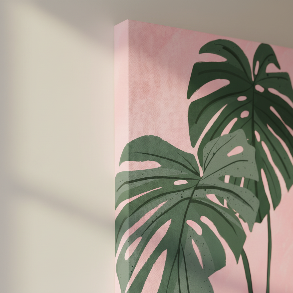 Monstera Stretched Canvas Corner Close-Up