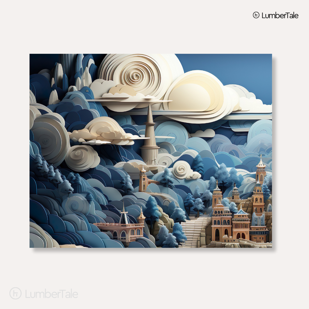 Sky’s the Limit – Papercraft City on Stretched Canvas