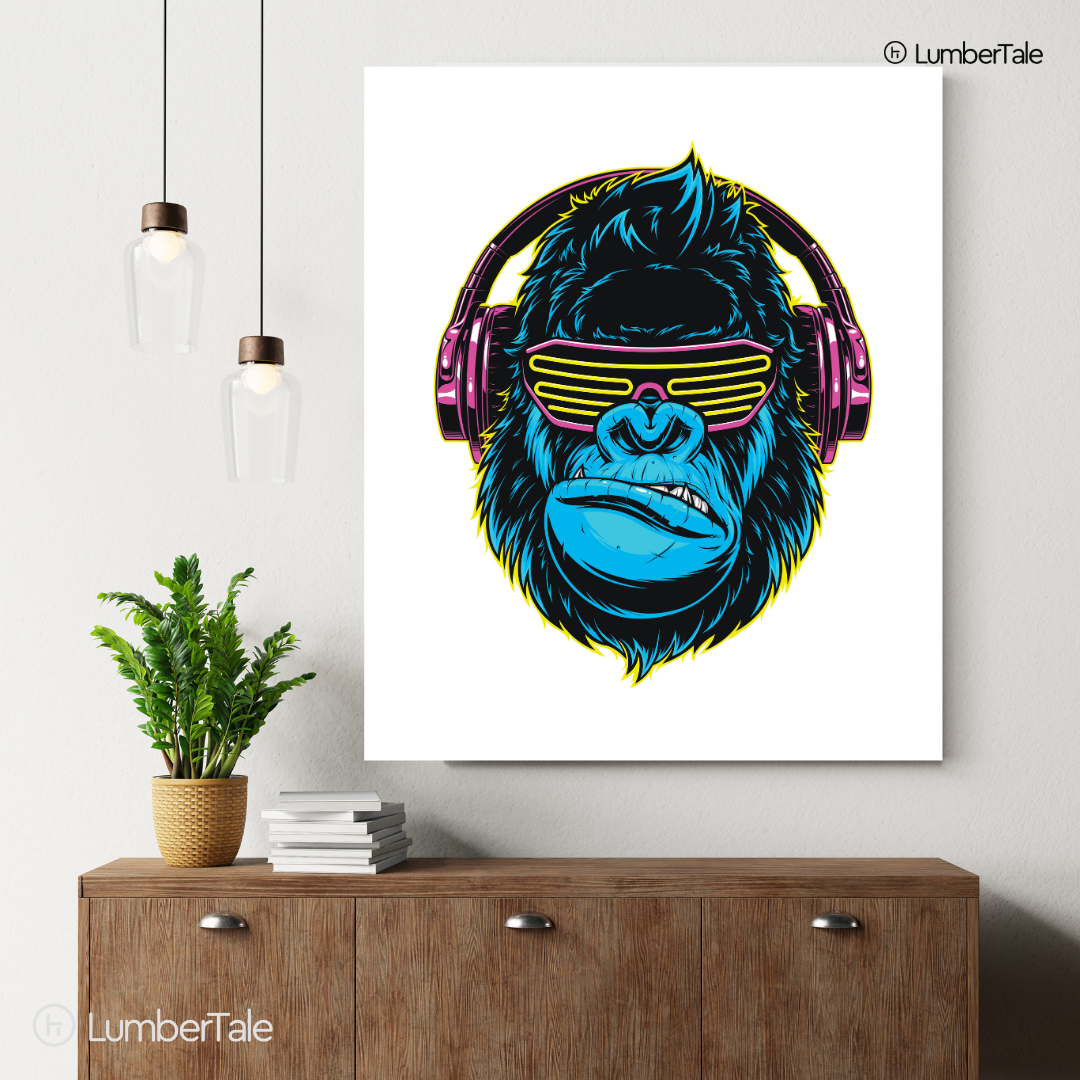 White Bored Ape With Headphones - Canvas Painting (Framed Wall Hanging For Home Decor) Canvas Painting (With Frame)