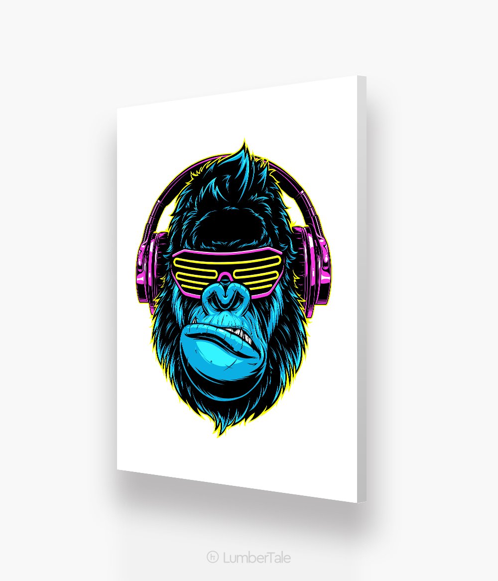 White Bored Ape With Headphones - Canvas Painting (Framed Wall Hanging For Home Decor) Canvas Painting (With Frame)