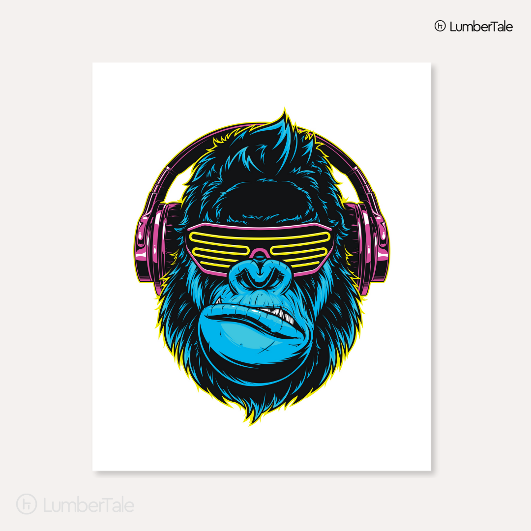 White Bored Ape With Headphones - Canvas Painting (Framed Wall Hanging For Home Decor) Canvas Painting (With Frame)