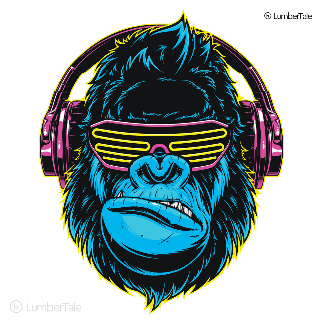 White Bored Ape With Headphones - Canvas Painting (Framed Wall Hanging For Home Decor) Canvas Painting (With Frame)