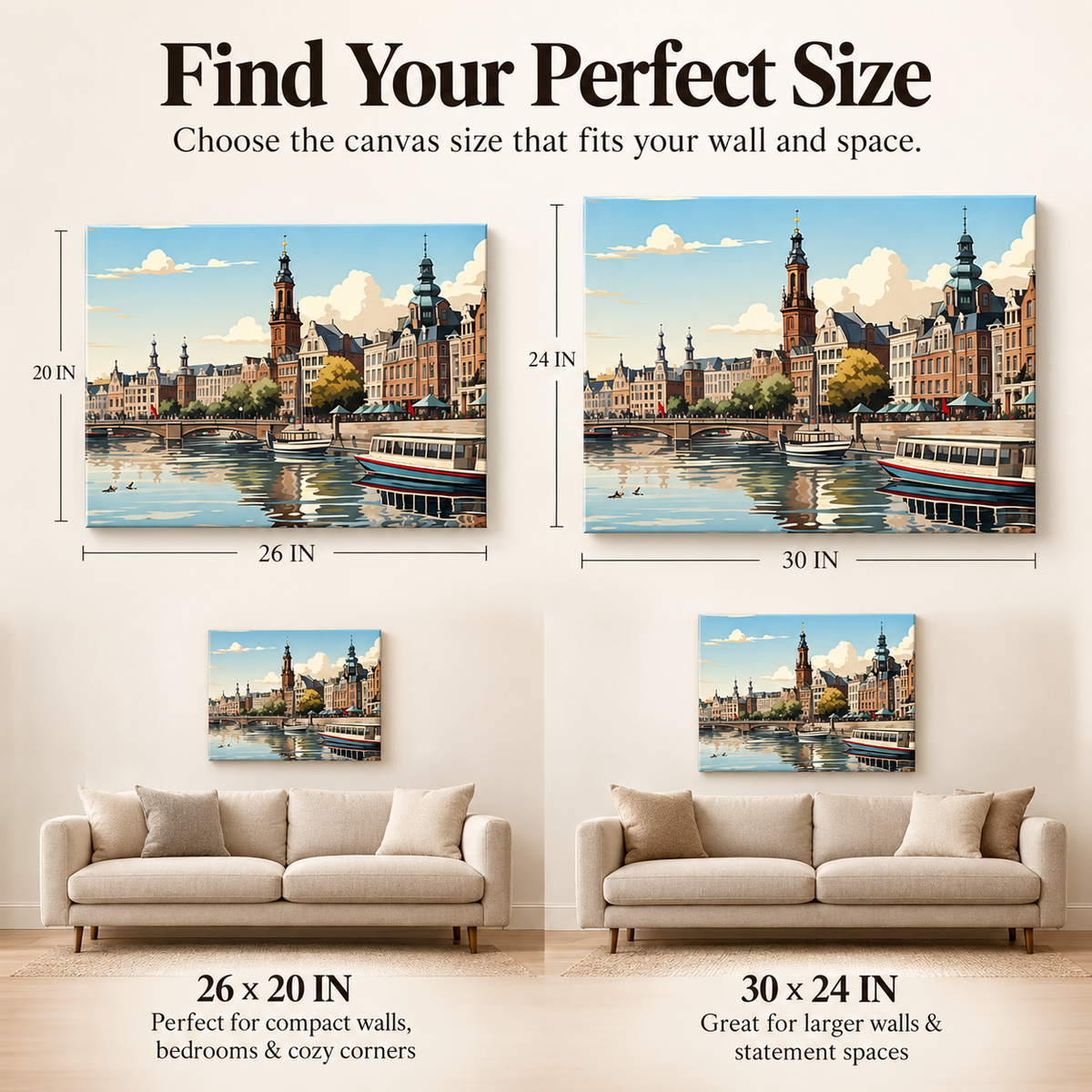 Boat Goals – Iconic Amsterdam Canals on Stretched Canvas