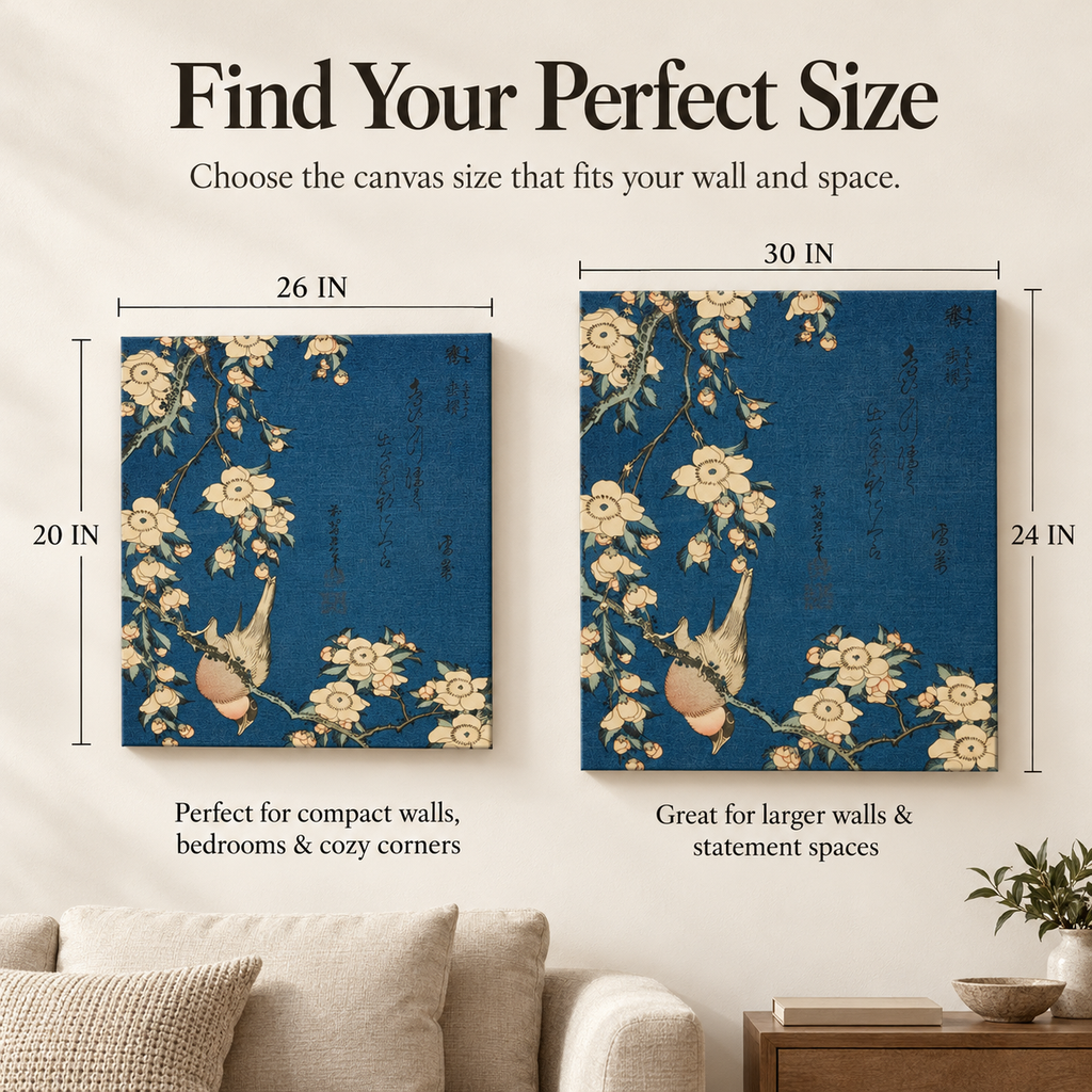 Blossoms & Brushstrokes - Sakura Dreams On Indigo - Stretched Canvas For Reading Nooks Zen Corners Art-Loving Souls